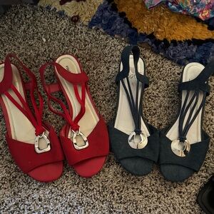 Y2K Strappy Sandal Heels (2 pairs, blue and red)